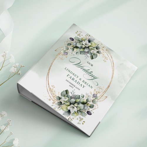 Timeless Love Sage Green Botanical Wedding Ring 3 Ring Binder