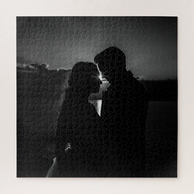 Timeless Love Silhouette in Black and White Jigsaw Puzzle (Vertical)