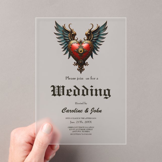 Timeless love, surreal elegance in steampunk style acrylic invitations (Insitu (Handheld))