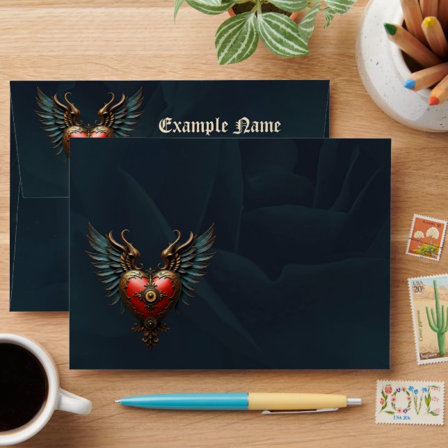 Timeless love, surreal elegance in steampunk style envelope (Desk)