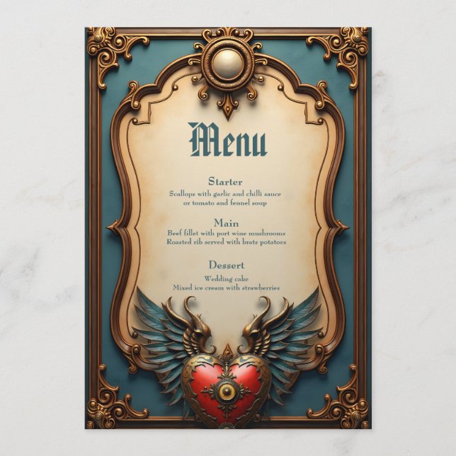 Timeless love, surreal elegance in steampunk style menu (Front)