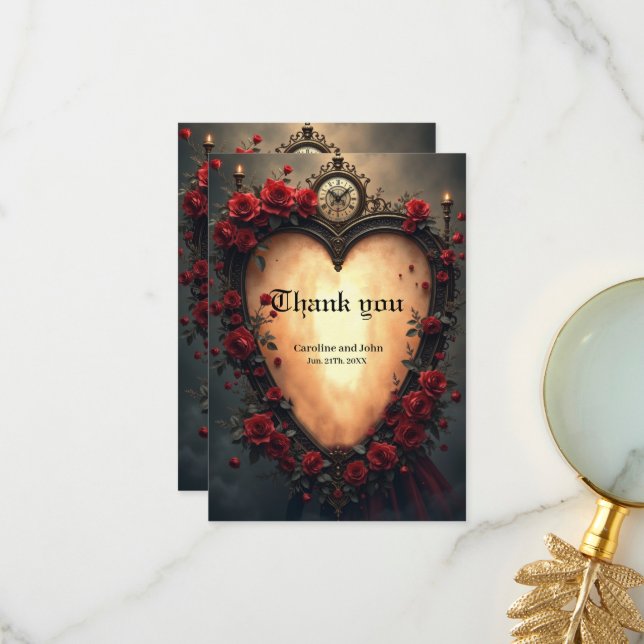 Timeless Love –Victorian Gothic Wedding Collection Thank You Card (Front/Back In Situ)