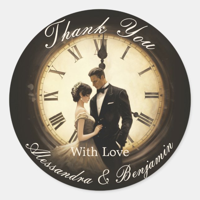 Timeless Love Vintage Wedding Theme Thank You Classic Round Sticker (Front)