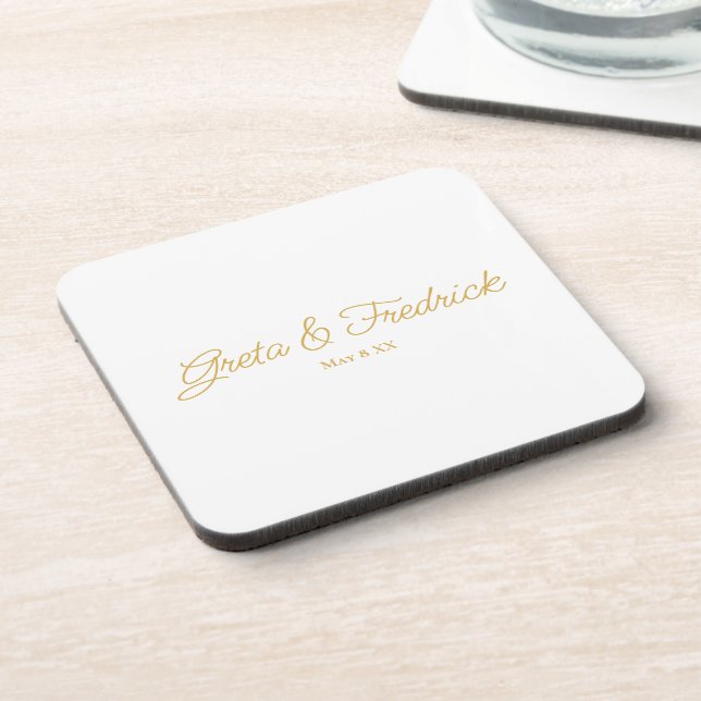 Timeless Luxe Gold Wedding Favor Beverage Coaster (Left Side)