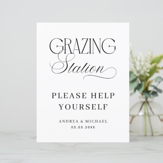 Timeless Luxe Script Grazing Station Wedding Sign (Standing Front)