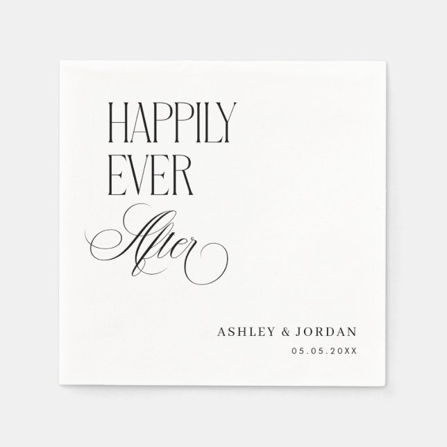 Timeless Luxe Script Happily Ever After Party Napkins (Front)