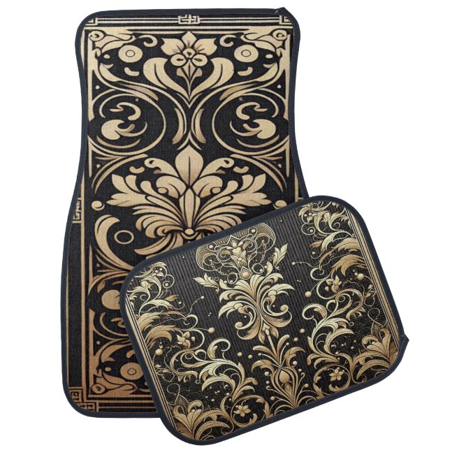 Timeless Luxury Drivin - Elegant Black Gold Classy Car Floor Mat (Set)