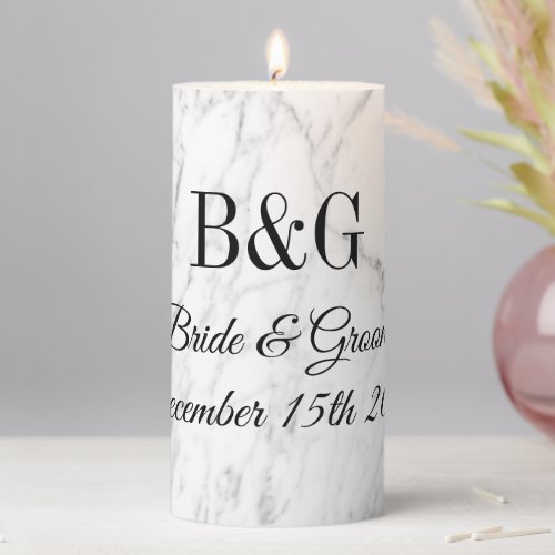 Timeless luxury wedding white marble pillar candle