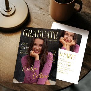 Timeless Magazine Cover Photo Graduation Foil Invitation