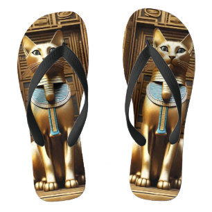 Timeless Majesty: The Golden Egyptian Pharaoh Cat Flip Flops