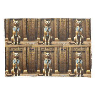 Timeless Majesty: The Golden Egyptian Pharaoh Cat Pillow Case
