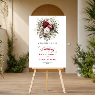 Timeless Marsala Floral Eucalyptus Gold Welcome Poster