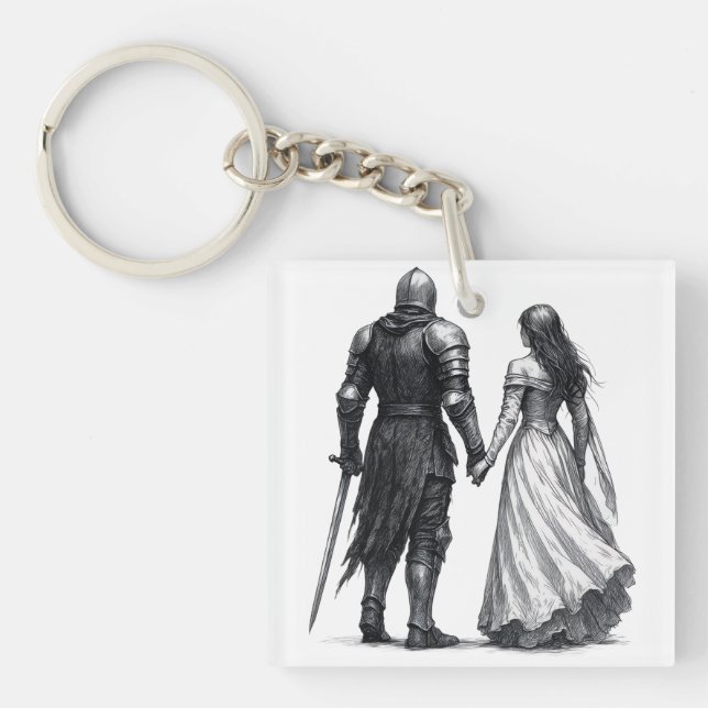 Timeless Medieval Romance Illustration Keychain (Front)