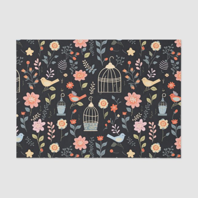 Timeless Midnight Birdcage Decoupage Tissue Paper (Front)