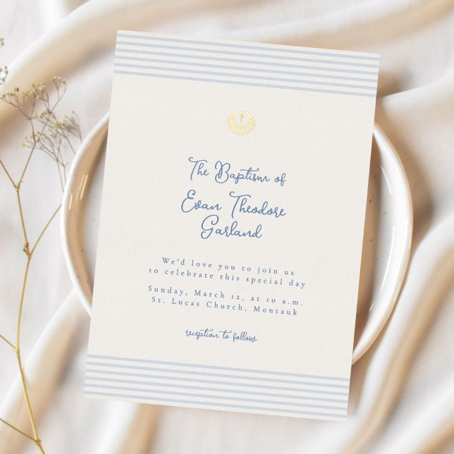 Timeless minimal modern baptism Foil Invitation (Creator Uploaded)