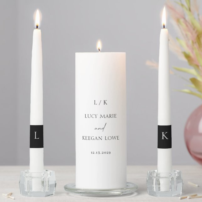 Timeless Monogram Black and White Elegant Wedding Unity Candle Set (In Situ)