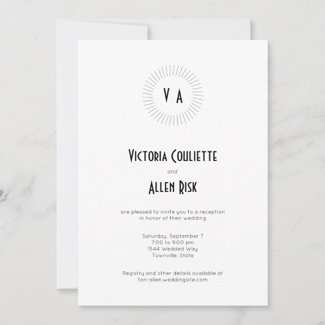 Timeless Monogram Circle Minimalist Reception Invitation (Front)