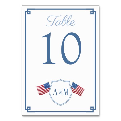 Timeless Monogram Crest 4th Of July Wedding Table Number