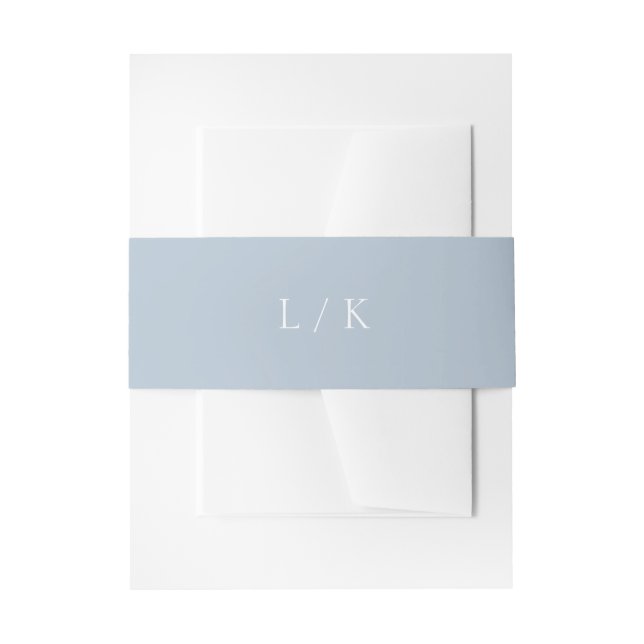 Timeless Monogram Dusty Blue Elegant Wedding Invitation Belly Band (Front Example)