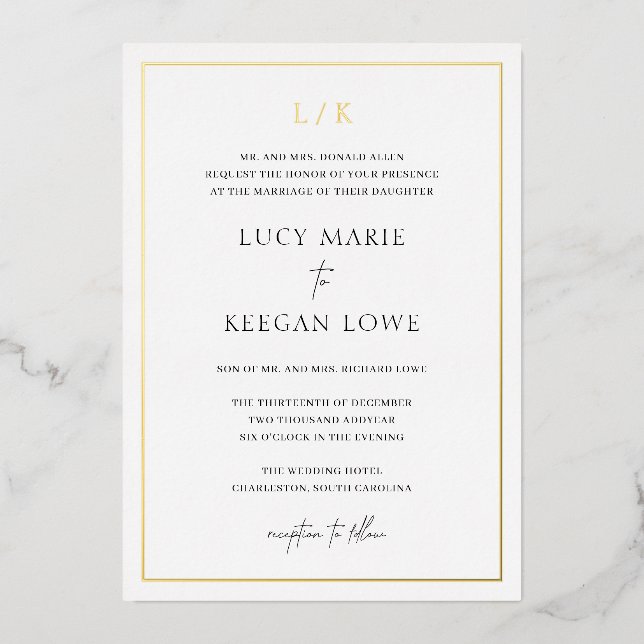 Timeless Monogram Elegant Wedding Foil Invitation (Front)