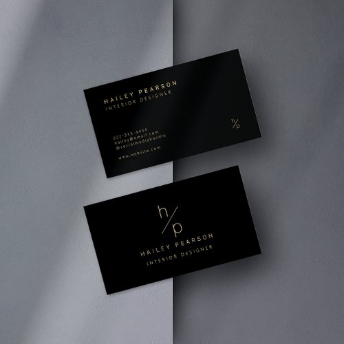 Timeless Monogram Modern Elegance in Black  Gold Business Card