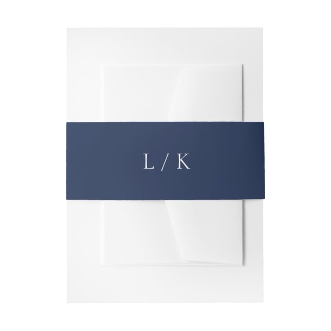 Timeless Monogram Navy Blue Elegant Wedding Invitation Belly Band (Front Example)