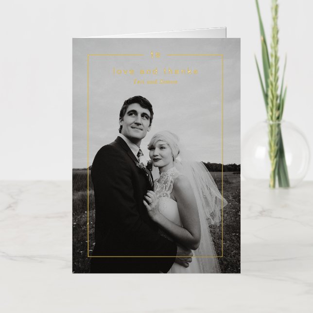 Timeless Monogram Photo Modern Wedding Thank You Foil Greeting Card (Front)