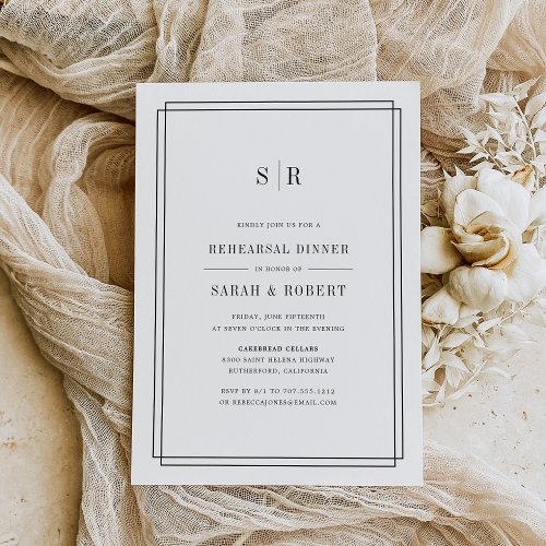 Timeless Monogram Rehearsal Dinner Invitation