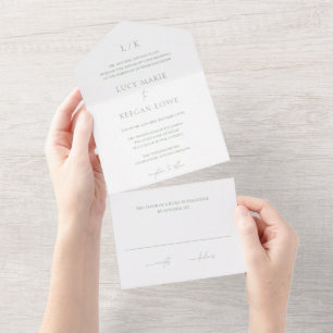 Timeless Monogram Sage Green Elegant Wedding All In One Invitation