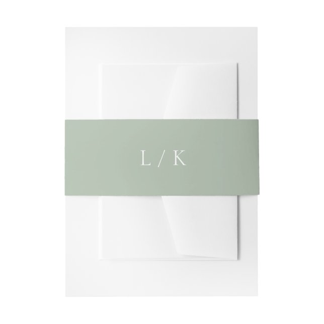 Timeless Monogram Sage Green Elegant Wedding Invitation Belly Band (Front Example)
