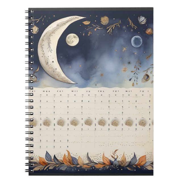 Timeless Moon Phase Atlas - Retro Astronomy Calend Notebook (Front)