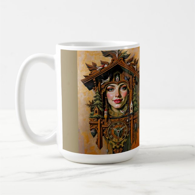 “Timeless Muse” – A Cuckoo Clock Portrait  Coffee Mug (Left)