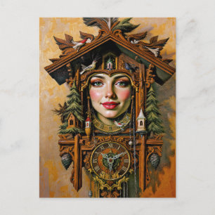“Timeless Muse” – A Cuckoo Clock Portrait  Postcard