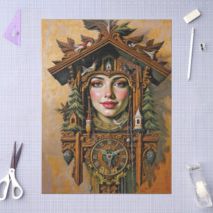 “Timeless Muse” – A Cuckoo Clock Portrait Tissue Paper