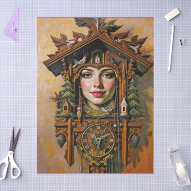 “Timeless Muse” – A Cuckoo Clock Portrait  Tissue Paper (Craft)
