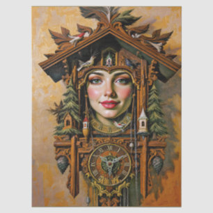 “Timeless Muse” – A Cuckoo Clock Portrait Tissue Paper