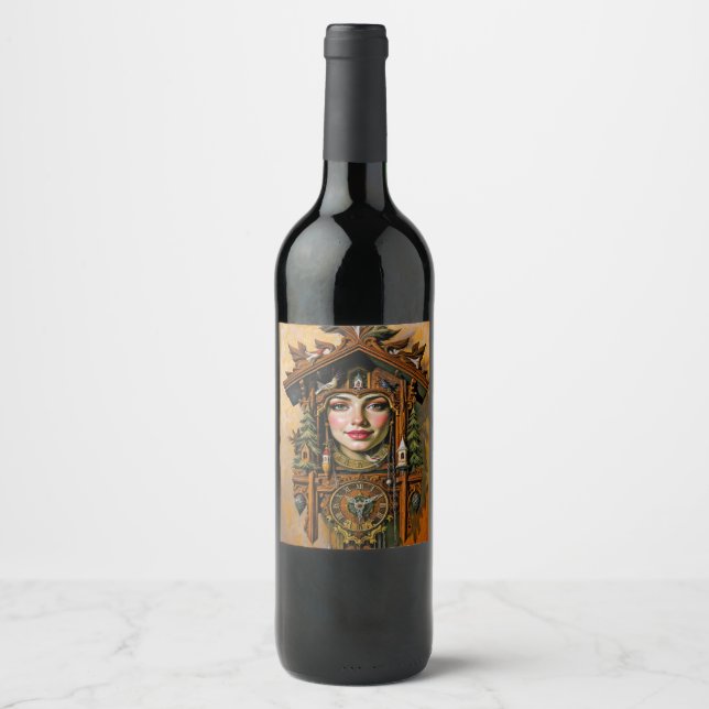 “Timeless Muse” – A Cuckoo Clock Portrait  Wine Label (Front)