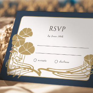 Timeless Navy and Gold Botanical RSVP Card