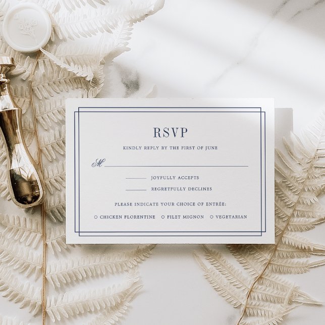 Timeless Navy and White RSVP Card w/ Meal Choice (Creator Uploaded)