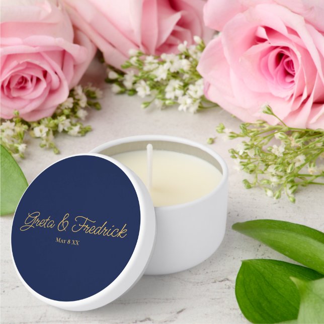 Timeless Navy Blue and Gold Personalized Wedding Mini Candle Favors (Insitu (Wedding))