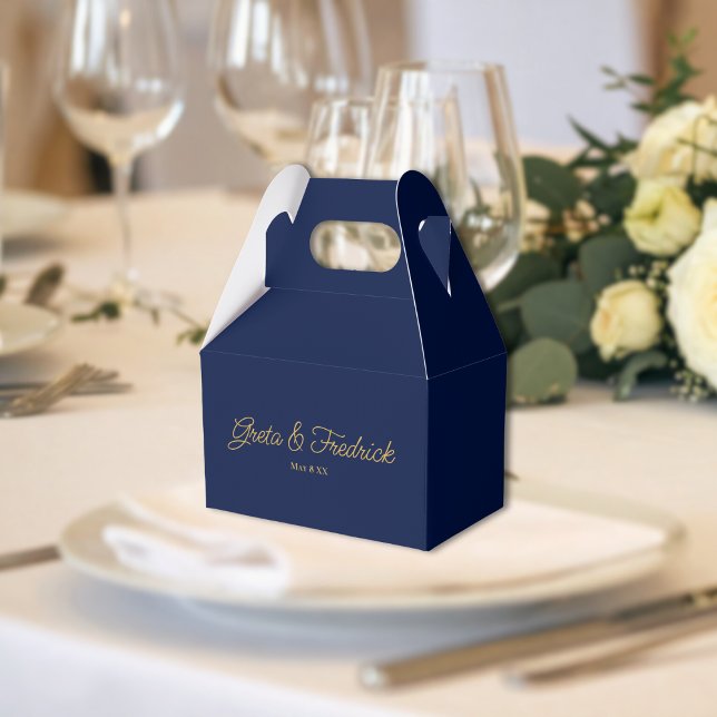 Timeless Navy Blue and Gold Wedding Favor Boxes (Creator Uploaded)