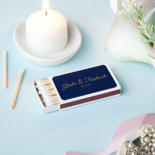 Timeless Navy Blue and Gold Wedding Favor Matchboxes