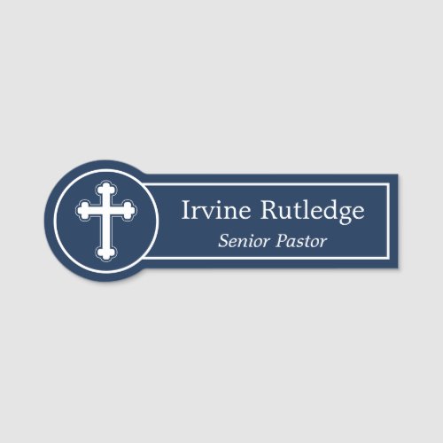 Timeless Navy Blue Cross Clergy Name & Title Tag