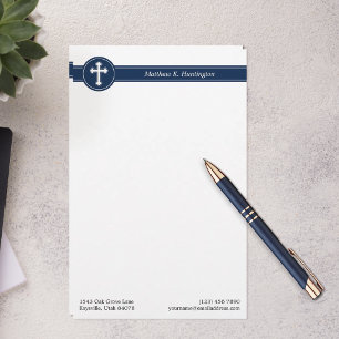Timeless Navy Blue Cross Name & Contact Info Stationery