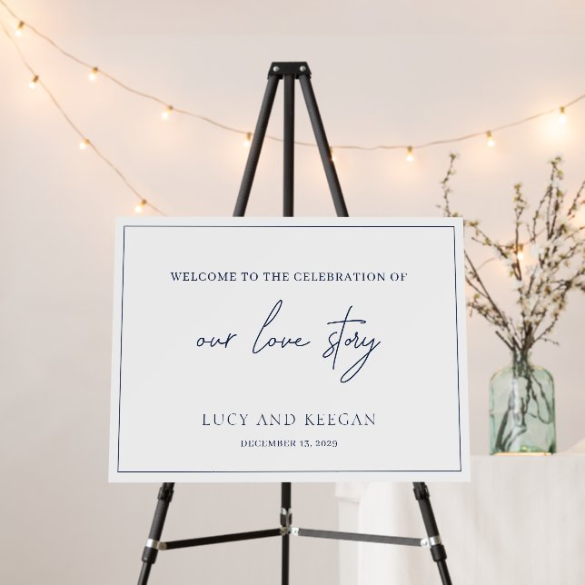 Timeless Navy Blue Elegant Wedding Welcome Sign (In Situ (Stand))