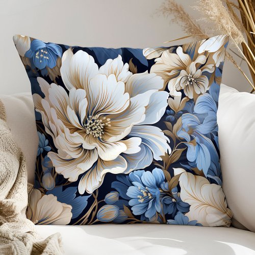 Timeless Navy Blue Flowers Elegant Pillow