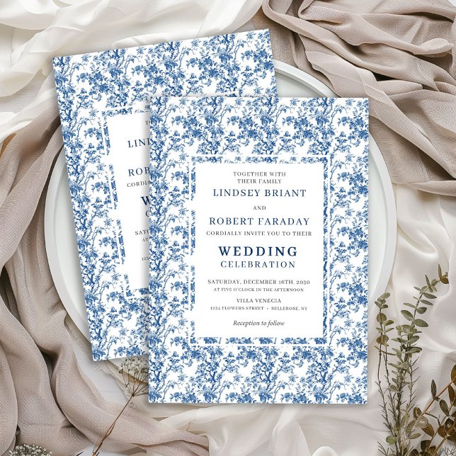 Timeless Navy Blue Toile Wedding Invitation (Timeless Navy Blue Toile Wedding Invitation)