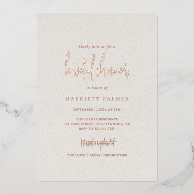 Timeless Neutral Beige Elegant Bridal Shower Foil Invitation (Front)