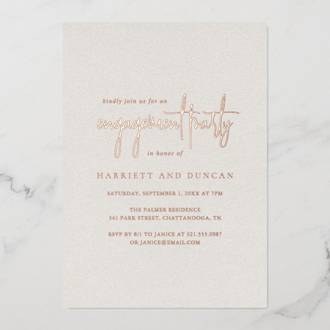 Timeless Neutral Beige Elegant Engagement Party Foil Invitation (Front)