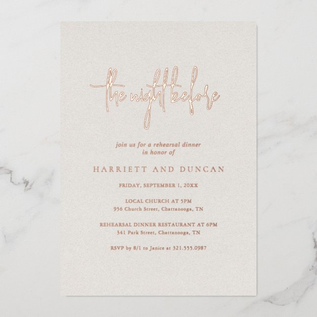 Timeless Neutral Beige Elegant Rehearsal Dinner Foil Invitation (Front)